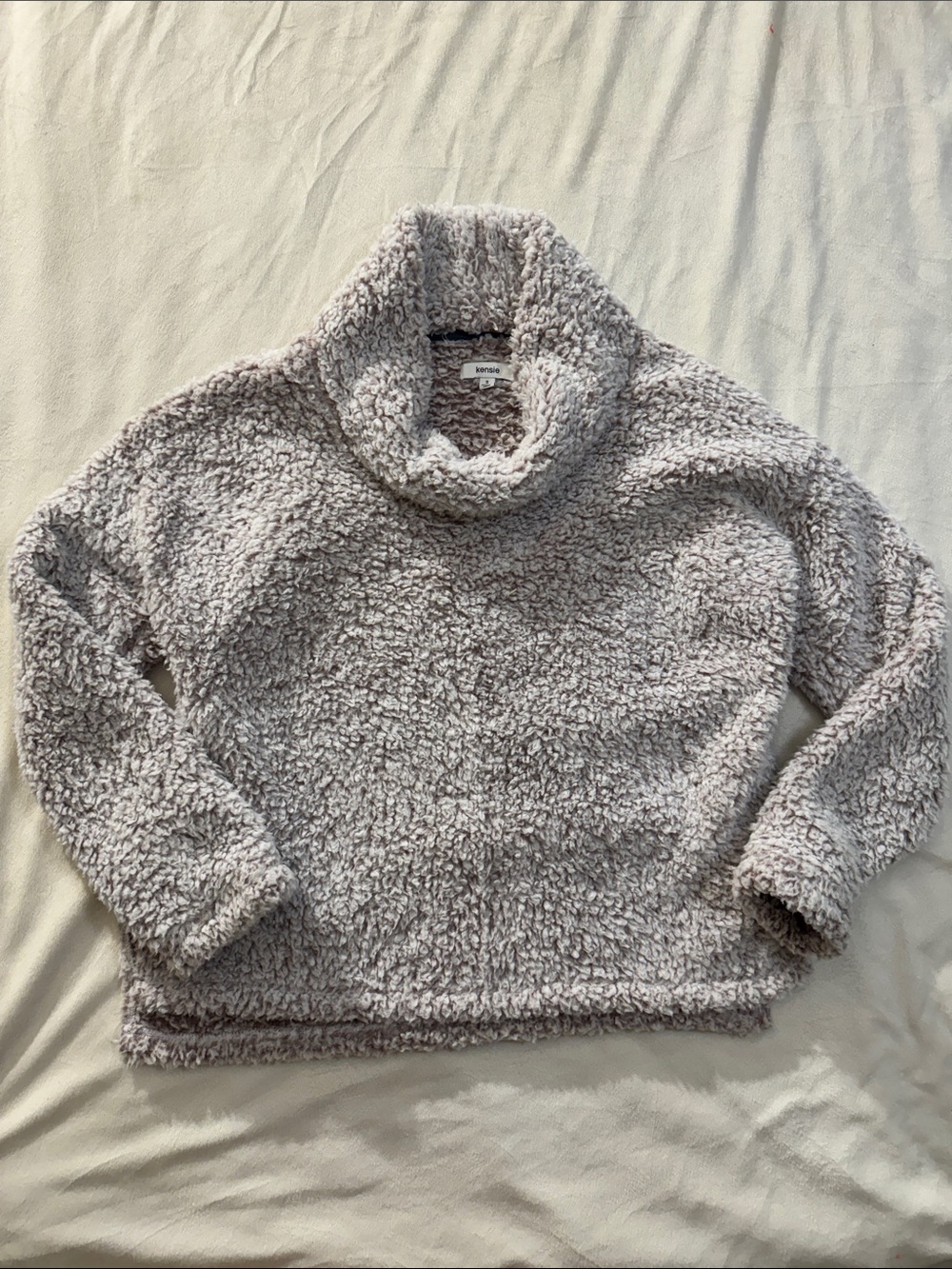 Kensie Plush Cowl Neck Sweater - Light Gray